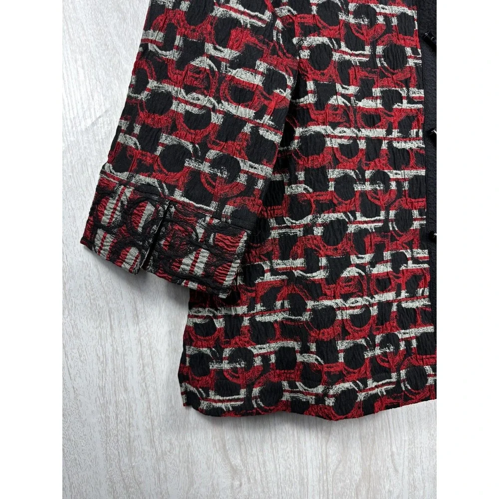 Ali‎ Miles Jacquard Jacket PL Button Front Wire Collar Artsy Chic - Picture 8 of 9